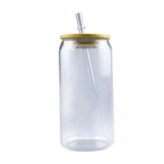 Custom Can Glass 16oz with Bamboo Lid & Straw